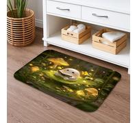 Cute Ghost Reading Bath Mat, Fanciful Mushroom Forest Design Absorbent Non Slip Shower Mat, Cozy Flannel Washable Bath Rugs for Bathroom Toilet Restroom Decorative 16x24 Inch