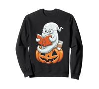 Cute Ghost Reading Book Cozy Halloween Art Sweatshirt
