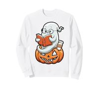 Cute Ghost Reading Book Cozy Halloween Art Sweatshirt