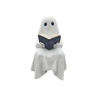 Cute Ghost Reading Book Figurine, Halloween Ghost Bookshelf Figure Decor, Sitting Ghost Reading Halloween Decoration Resin Figurines for Home, Outdoor Indoor Bedroom Decors