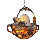 Cute Ghost Reading Book in Bathroom Suncatcher, Cute Halloween Window Hanging Decor with Metal Chain, Funny Gift for Family & Friends, Multicolor Sun Catcher for Bathroom, Home, Halloween Decor