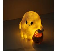 Cute Ghost Reading Book Lamp, 2025 New Cute Halloween Ghost Night Light, Halloween Decor 3D LED Light Up Ghost Night Light for Bedroom Table Shelf Spooky Warm Figurine Lamp Gift for Readers (A)