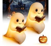 Cute Ghost Reading Book Lamp, 2025 New Cute Halloween Ghost Night Light, Light up Ghosts Halloween Decorations for Indoor Home Table Centerpiece Bedroom Shelf Readers (2, Small)