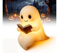 Cute Ghost Reading Book Lamp, 2025 New Cute Halloween Ghost Night Light, Light up Ghosts Halloween Decorations for Indoor Home Table Centerpiece Bedroom Shelf Readers (1pc Small)
