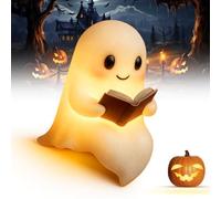 Cute Ghost Reading Book Lamp, 2025 New Cute Halloween Ghost Night Light, Portable Cute Bedside Lamp, Light up Ghosts Halloween Decorations for Indoor Home Table Centerpiece (1, Small)