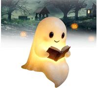 Cute Ghost Reading Book Lamp,3D Resin Halloween Ghost Night Light,Warm Lighted Indoor Figurine Lamps for Party Bedroom Study Room Funny Indoor 3D LED Nightlight Figurine (A-6 inch)