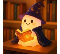Cute Ghost Reading Book Lamp, 3D Resin Halloween Ghost Night Light with Glowing Spell Book, Ghost Warm Lighted Indoor Figurine Lamps for Party Bedroom Study Room Funny Indoor 3D LED Nightlight