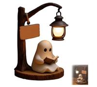 Cute Ghost Reading Book Lamp, Halloween Decor Ghost Night Lamp, Resin Spooky Warm Figurine Lamps, for Bedroom and Table Shelf 20CM