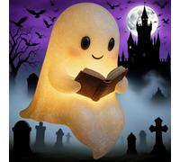 Cute Ghost Reading Book Lamp,Halloween Decor Night Light,Cute Ghost Night Light,Halloween Night Lights for Bedroom Decor & Cozy Reading (6 inches)