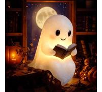 Cute Ghost Reading Book Lamp,Halloween Ghost Night Light,Ghost Reading Night Lights,3D LED Night Light,Ghosts Statue Night Lights,Halloween Decor for Readers and Book Lover