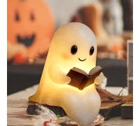 Cute Ghost Reading Book Lamp, Halloween Ghost Night Light, Ghost Reading Night Lights, House Mantel Decor for Home, Light Up Halloween Decor, for Bedroom Study Room, Readers (15cm)