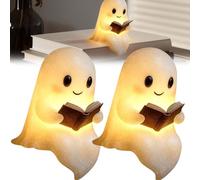 Cute Ghost Reading Book Lamp,Halloween Ghost Night Light,Halloween Light Up Ghost Statue,3D LED Night Light Halloween,Ghost Warm Lighted Indoor Figurine Lamps for Party Bedroom Shelf Table Centerpiece