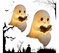 Cute Ghost Reading Book Lamp, Halloween Ghost Reading Night Lamp, 3D LED Ghosts Night Light, Ghosts Statue Night Lights, Halloween Decor for Readers and Book Lover (6 inch+8.6 inch)