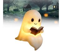 Cute Ghost Reading Book Lamp, Halloween Ghost Reading Night Lamp, 3D LED Ghosts Night Light, Ghosts Statue Night Lights, Halloween Decor for Readers and Book Lover (6 inch-1pc)