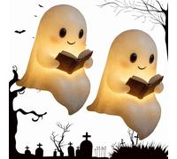 Cute Ghost Reading Book Lamp, Halloween Ghost Reading Night Lamp, 3D LED Ghosts Night Light, Ghosts Statue Night Lights, Halloween Decor for Readers and Book Lover (8.6 inch-2pcs)