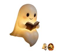 Cute Ghost Reading Book Lamp,Halloween Light Up Ghost Reading Night Lights,Cute Halloween Home Decor Lamp for Bedroom,Study Room,Readers (A-6in)