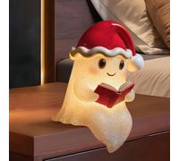 Cute Ghost Reading Book Lamp with Santa Hat - Halloween Light-Up Ghost Figurine, Ghost Reading Book Night Light for Home, Shelf, and Bedroom Decor, Halloween Bookish Lamp (B 6inch)
