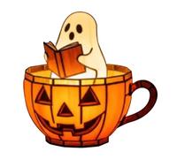 Cute Ghost Reading Book Light - Handcrafted Resin Tabletop Ornament with Warm Glow, Halloween Christmas Decor for Home, Bedroom, Study Desk, Outdoor Party Decoration (A)