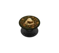 Cute Ghost Reading Book Oak Leaf Acorn Wreath Autumn Art PopSockets Adhesive PopGrip