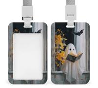 Cute Ghost Reading Book Window ID Badge Holder Retractable Clip Card Holder Card Protector Name Badge Name Tag for Work Office Doctor Nurse