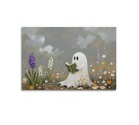 Cute Ghost Reading in The Flower Field Print Dark Romantic Creepy Horror Spooky Wall Art Halloween Poster Cute Ghost Flower Poster12x18inch(30x45cm)