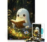 Cute Ghost Reading Jigsaw Puzzle for Teenagers 1000 Pieces Cozy Fun Fine Thick Family Game Night Fun (50x75cm)