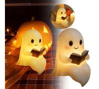 Cute Ghost Reading Lamp 3D LED Night Light for Halloween Decor, Bedroom, Bookshelf Spooky Ghost Figurine Lamp Gift for Book Lovers, Readers & Halloween Enthusiasts [Energy Class A+] (1)