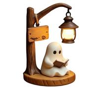 Cute Ghost Reading Lantern, Halloween Ghost Reading Book Lamps, 3D Resin Ghosts Figurine Night Light for Indoor Desk Mantel Halloween Party Decor, Holiday Tabletop Ornaments