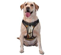 Cute Ghost Reading With Cat No Pull Dog Harness Adjustable Reflective Oxford Easy Control Medium Large Dog Harness
