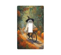 Cute Ghost Riding Bicycle in The Forest Light Switch Cover Decorative Single Toggle 1 Gang Wall Plate for Kitchen Farmhouse Bedroom Bathroom Art Decor