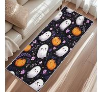 Cute Ghost Runner Rug, Halloween Pumpkin Peach Blossom Leaf Kitchen Rug 60x240cm, Washable Carpet Runner Non-Slip Short Pile Carpet For Entryways Bedroom Laundry