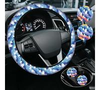 Cute Ghost Steering Wheel Cover for Women Men, Anti-Slip High Elastic Neoprene Car Accessories Steering Wheel Covers, Universal 15 Inch for Cars, SUVS, Includes 2 Ceramic Cup Coasters