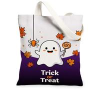 Cute Ghost Trick or Treats Quote Halloween Canvas Tote Bag 13x15 Inch