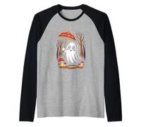 Cute Ghost Under Mushroom Umbrella Art Raglan Baseball Tee