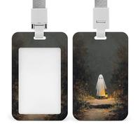 Cute Ghost Walking The Dark Forest ID Badge Holder Retractable Clip Card Holder Card Protector Name Badge Name Tag for Work Office Doctor Nurse