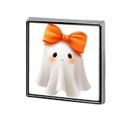 Cute Ghost Wearing A Orange Coquette Bow Unisex Brooches & Pins Square Lightweight Lapel Badge Jewelry for Clothing Shawl Hat