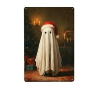 Cute Ghost Wearing A Santa Hat Metal Signs Tin Wall Art Decor For Bathroom Toilet Washroom Farmhouse Restroom Yard 20x30 Cm