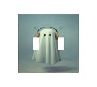 Cute Ghost Wearing Headphone Double Gang Toggle Light Cover Wall Plate Switch Decor Standard Size - 11.4x11.4cm