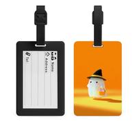Cute Ghost Witch Hat Holding Halloween Bucket Luggage Tag Travel Bag Suitcase Baggage Name Tags