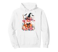 Cute Ghost Witch Hat Pumpkin Broom Floral Halloween Art Pullover Hoodie