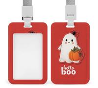 Cute Ghost with A Pumpkin Saying Hello Boo ID Badge Holder Retractable Clip Card Holder Card Protector Name Badge Name Tag for Work Office Doctor Nurse
