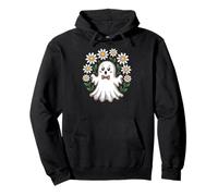 Cute Ghost With Daisies and Coquette Bow Kawaii Halloween Pullover Hoodie