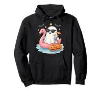 Cute Ghost With Flamingo Float Funny Halloween Spooky Summer Pullover Hoodie