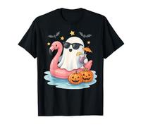 Cute Ghost with Flamingo Float Funny Halloween Spooky Summer T-Shirt