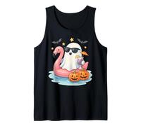 Cute Ghost with Flamingo Float Funny Halloween Spooky Summer Tank Top