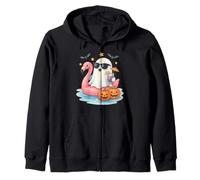Cute Ghost With Flamingo Float Funny Halloween Spooky Summer Zip Hoodie