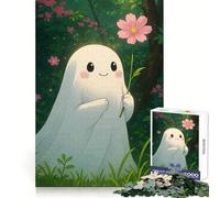 Cute Ghost with Flower in Forest Jigsaw Puzzles for Teenagers 1000 Piece Logic Train Skill Play Fun Play Evening Game (38x52cm)