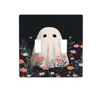 Cute Ghost with Flowers Double Gang Toggle Light Cover Wall Plate Switch Decor Standard Size - 11.4x11.4cm