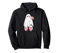 Cute Ghost with Pink Flowers Aesthetic Spirit Pullover Hoodie