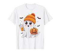 Cute Ghost with Pumpkin Drink Funny Kawaii Halloween Costume T-Shirt